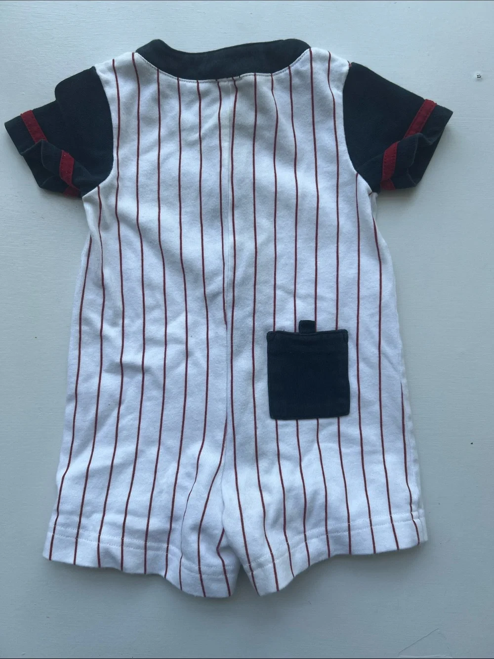 Gymboree White & Navy Baseball-Style Button Romper